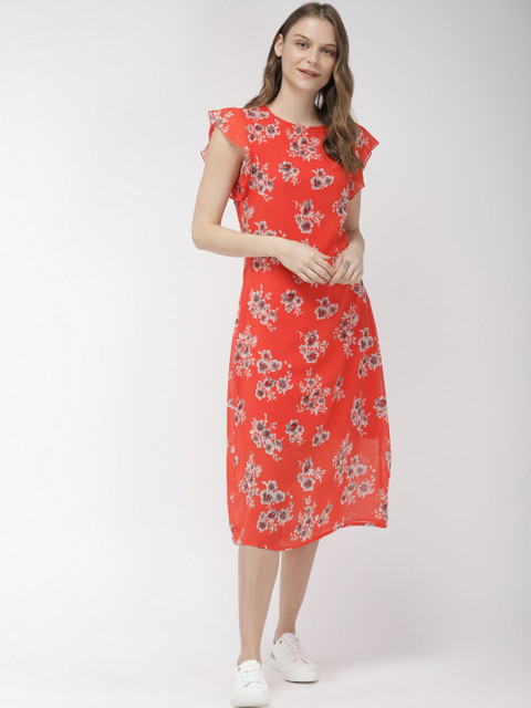 

Mast & Harbour Women Printed Orange A-Line Dress