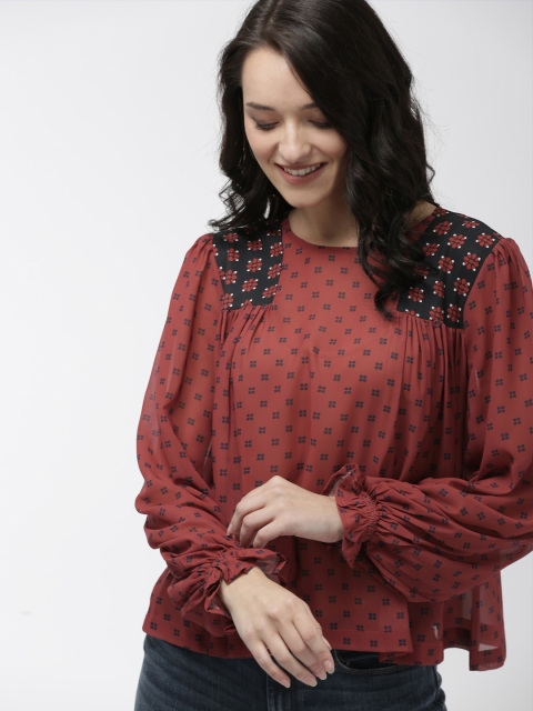 

Mast & Harbour Women Rust Brown Printed Top