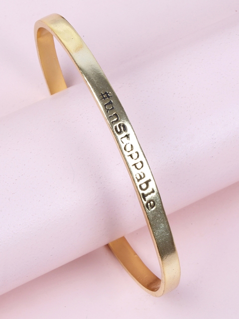 

Ayesha Gold-toned Unstoppable Quote Embossed Cuff Bracelet