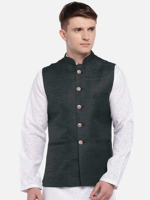 

Ethnicity Men Black Solid Nehru Jacket
