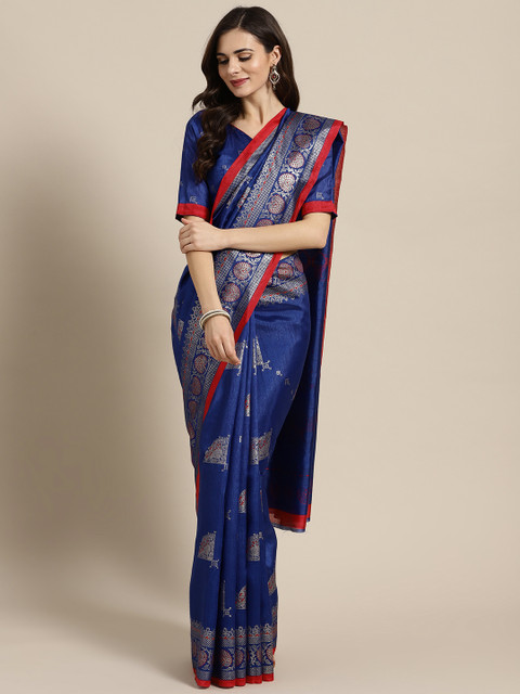 

Saree mall Blue & Golden Printed Banarasi Saree
