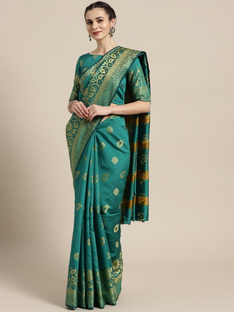 

Saree mall Green & Golden Woven Design Saree