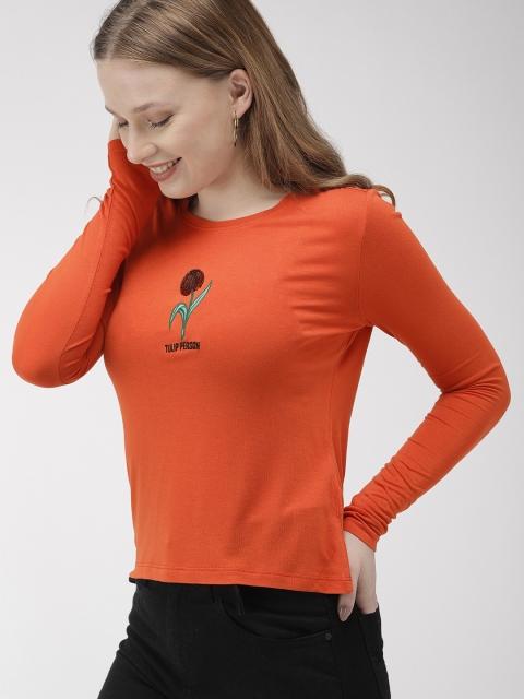 

Mast & Harbour Women Rust Orange Solid Round Neck T-shirt