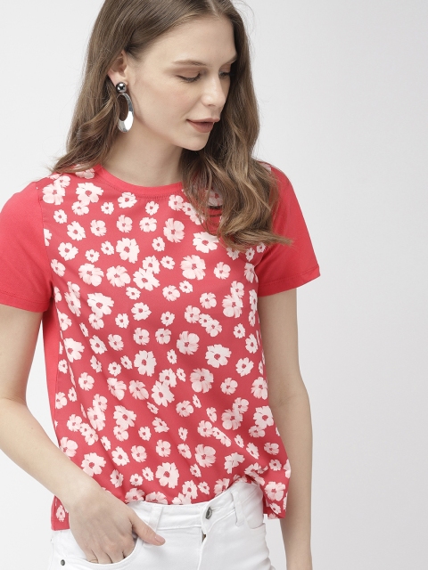 

Mast & Harbour Women Coral Red Printed Round Neck T-shirt