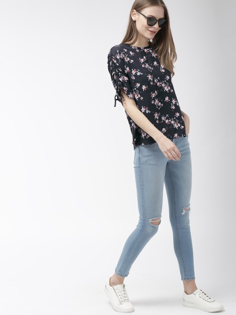 

Mast & Harbour Women Navy Blue & Pink Printed Top