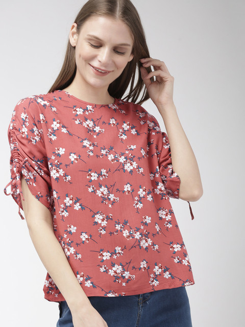 

Mast & Harbour Women Pink & White Printed Top