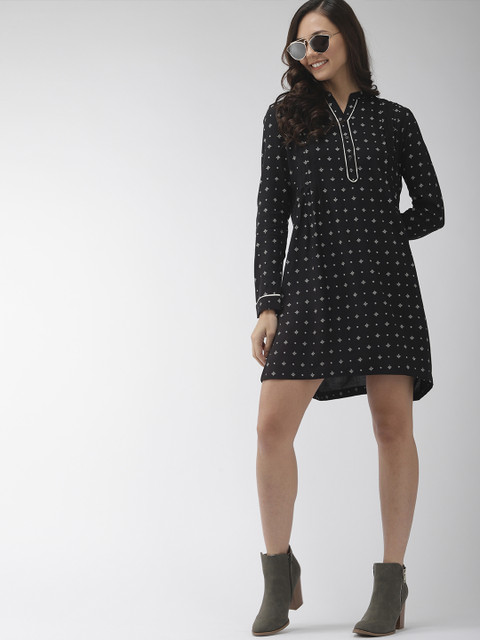 

Mast & Harbour Women Black & White Printed A-Line Dress
