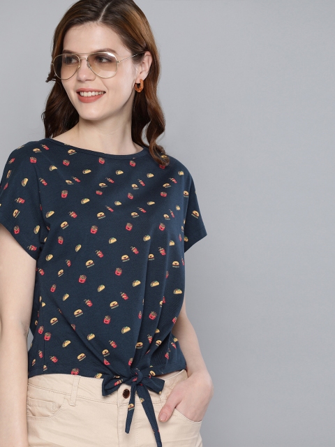 

Mast & Harbour Women Navy Blue Printed Regular Top