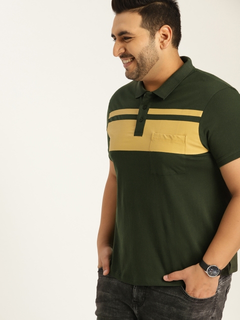 

Sztori Plus Size Men Olive Green Yellow Colourblocked Polo Collar T-shirt