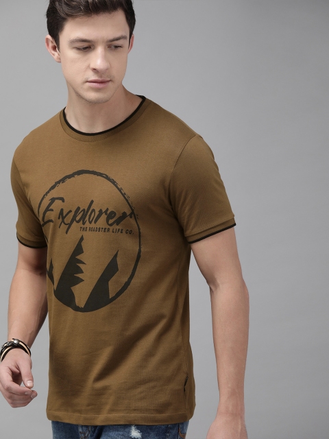 

Roadster Men Brown Printed Round Neck T-shirt