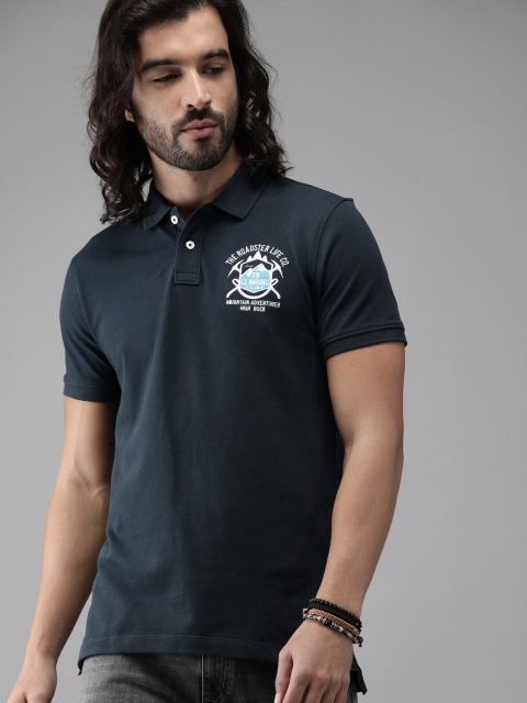 

Roadster Men Navy Blue Solid Polo Collar T-shirt With Embroidered Detail