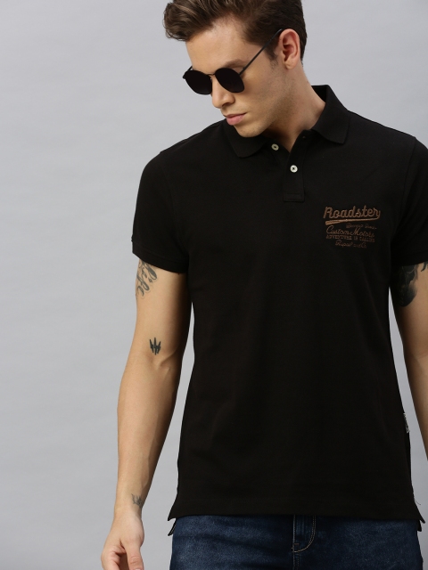 

Roadster Men Black Solid Polo Collar Pure Cotton T-shirt