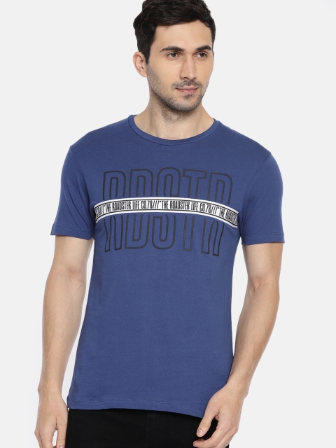 

Roadster Men Blue Printed Round Neck T-shirt