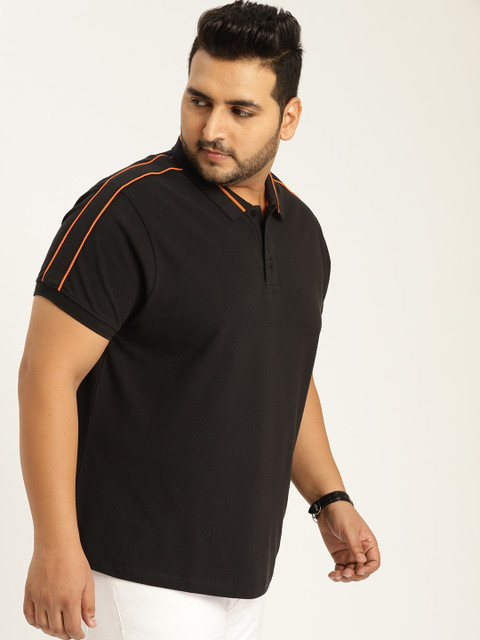 

Sztori Plus Size Men Black Solid Polo Collar T-shirt