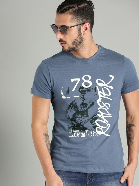 

The Roadster Lifestyle Co Men Grey Printed Round Neck Pure Cotton T-shirt