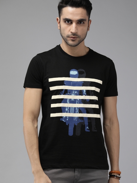 

Roadster Men Black Printed Round Neck T-shirt