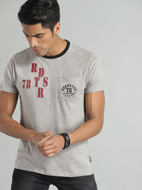 

Roadster Men Grey Printed Round Neck T-shirt