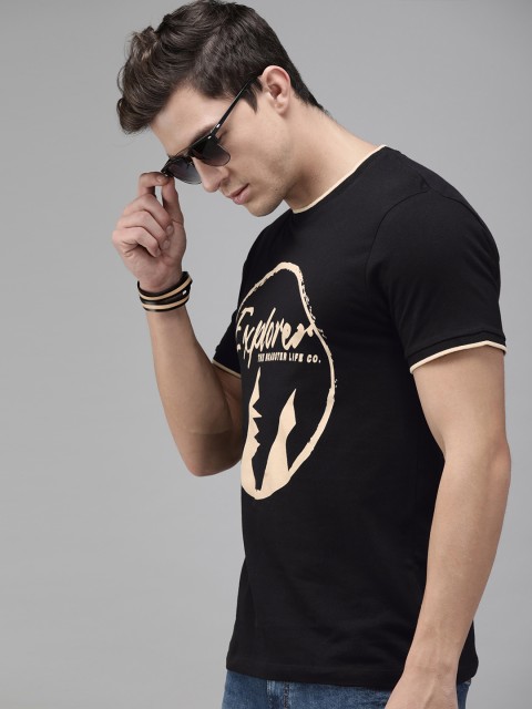 

The Roadster Lifestyle Co Men Black Printed Round Neck T-shirt