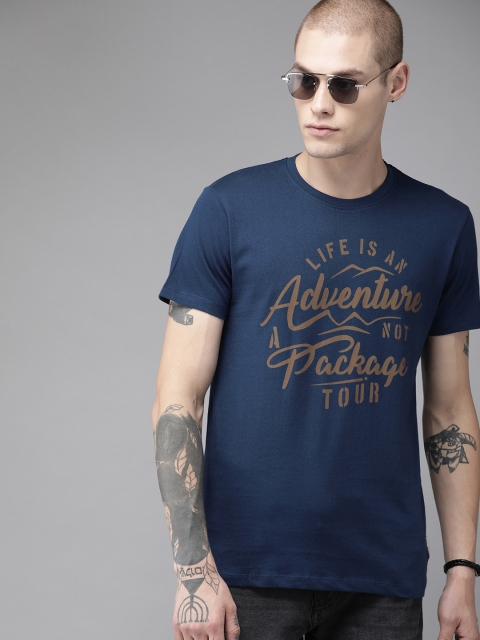 

Roadster Men Blue Printed Round Neck T-shirt