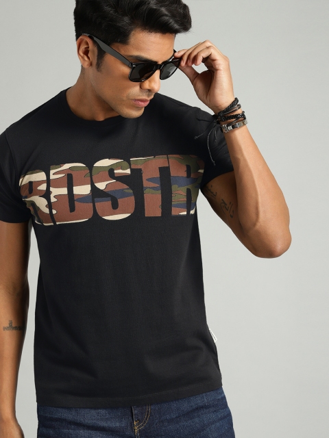 

Roadster Men Black Printed Round Neck T-shirt