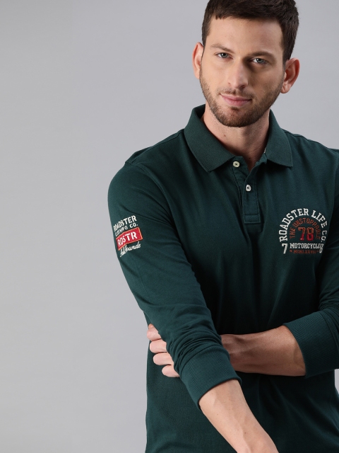 

Roadster Men Green Solid Polo Collar Pure Cotton T-shirt