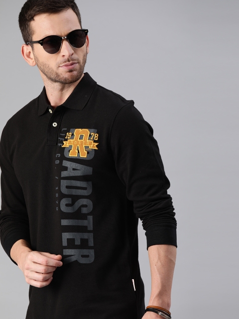 

Roadster Men Black Typography Printed Polo Collar T-shirt