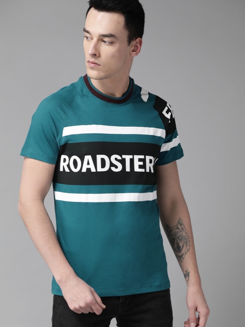 

Roadster Men Teal Green & White Printed Round Neck T-shirt