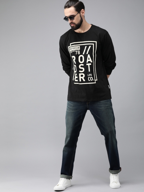 

Roadster Men Black Printed Round Neck T-shirt