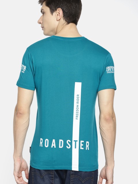 

Roadster Men Teal Blue Printed Round Neck T-shirt