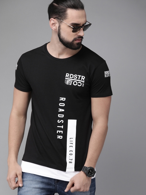 

Roadster Men Black Printed Round Neck T-shirt