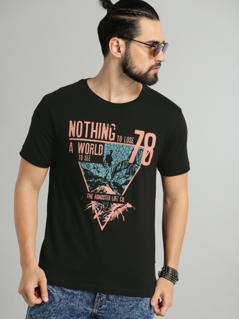 

Roadster Men Black Printed Round Neck T-shirt