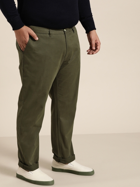 

Sztori Plus Size Men Olive Green Regular Fit Solid Formal Trousers