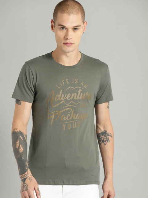 

The Roadster Lifestyle Co Men Green Printed Round Neck Pure Cotton T-shirt