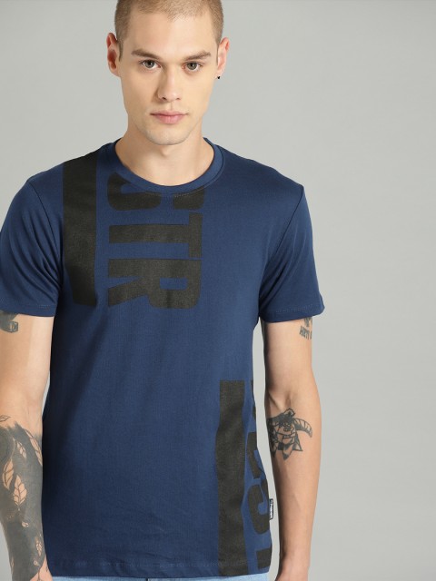 

Roadster Men Navy Blue & Black Printed Round Neck T-shirt