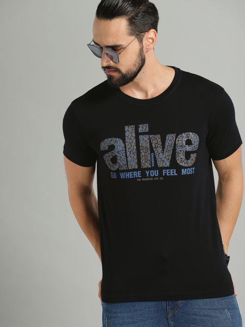 

Roadster Men Black Printed Round Neck T-shirt