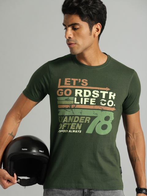 

Roadster Men Olive Green Printed Round Neck T-shirt