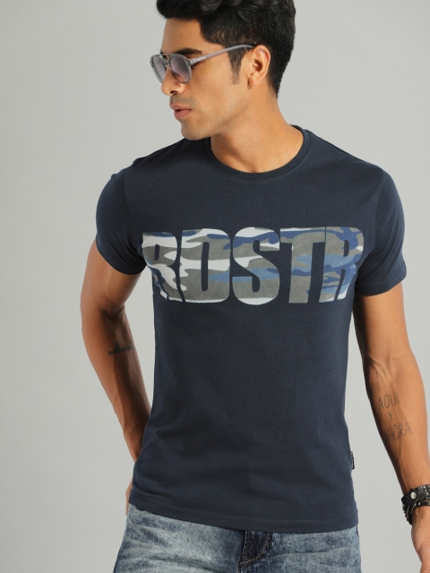 

Roadster Men Navy Blue Printed Round Neck T-shirt