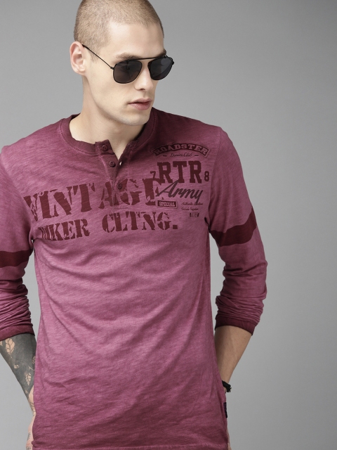 

Roadster Men Pink Dyed Henley Neck T-shirt