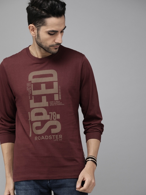 

Roadster Men Maroon Printed Round Neck T-shirt