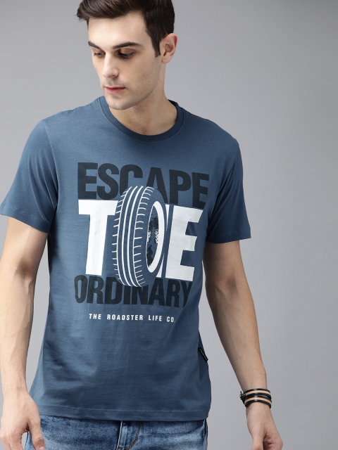 

Roadster Men Blue Printed Round Neck T-shirt