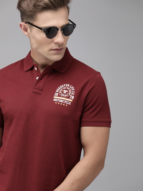 

The Roadster Lifestyle Co Men Red Solid Polo Collar T-shirt with Embroidered Detail