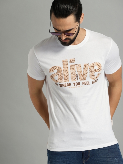 

Roadster Men White & Beige Printed Round Neck T-shirt