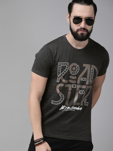 

The Roadster Lifestyle Co Men Charcoal Grey Brand Carrier Graphic Printed Round Neck Pure Cotton T-shirt