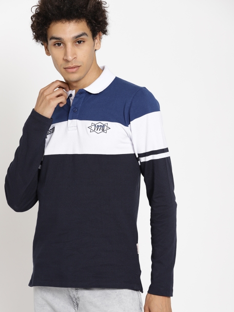 

Roadster Men Blue & White Colourblocked Polo Collar T-shirt