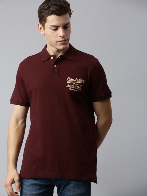 

Roadster Men Maroon Solid Polo Collar T-shirt with Print Detail