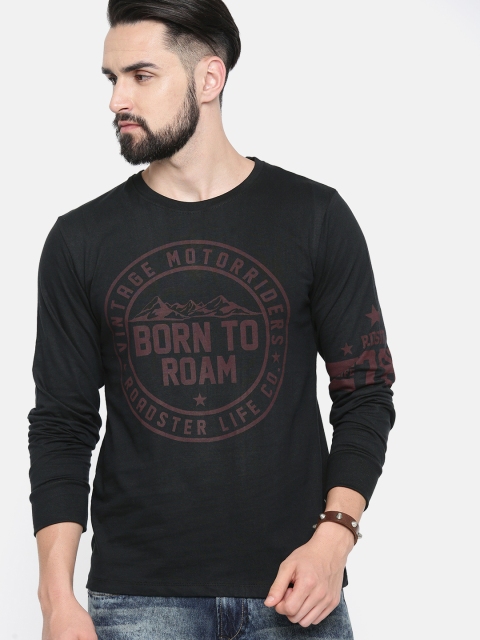 

Roadster Men Black Printed Round Neck T-shirt