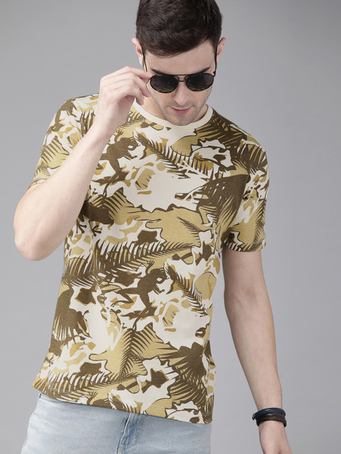 

Roadster Men Beige & Off White Printed Round Neck T-shirt