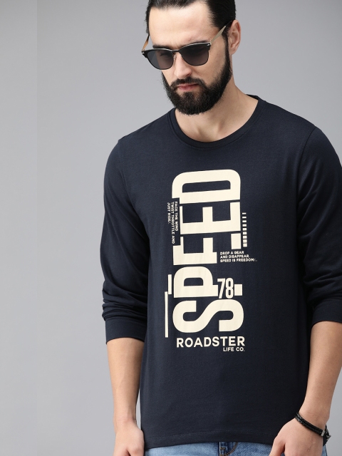 

Roadster Men Navy Blue Printed Round Neck T-shirt