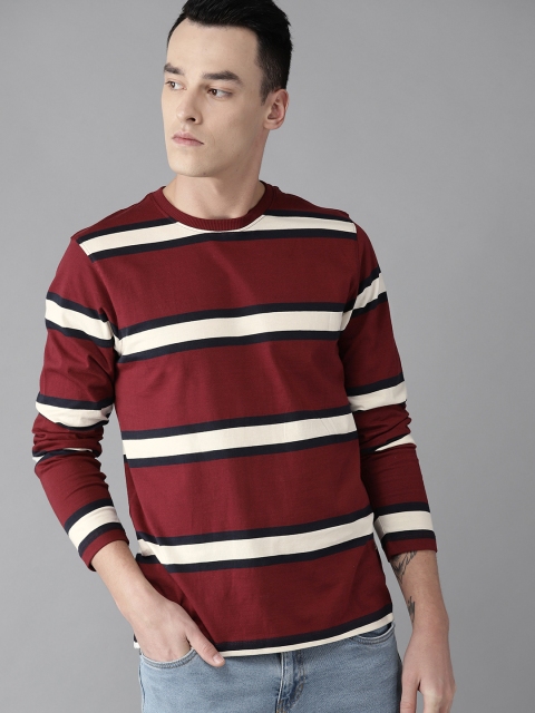 

Roadster Men Maroon & Off-White Striped T-shirt