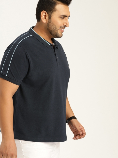 

Sztori Plus Size Men Teal Blue Solid Polo Collar T-shirt